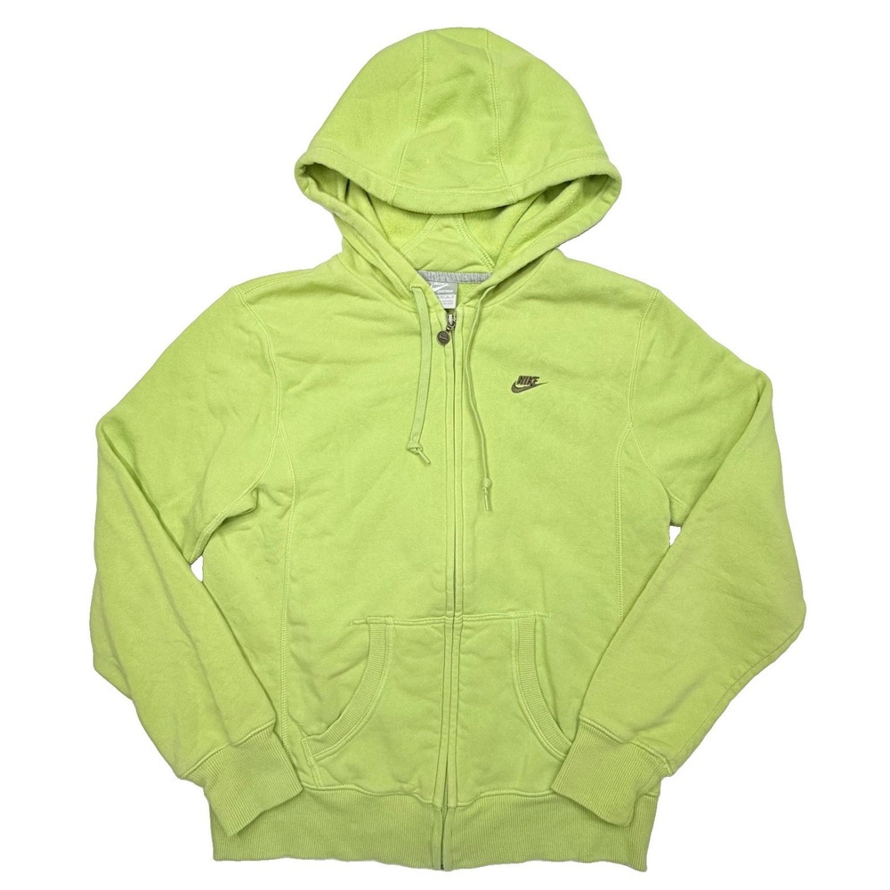 Nike Sportswear Hoodie Womens L 12-14 Lime Green Full Zip Fleece Swoosh